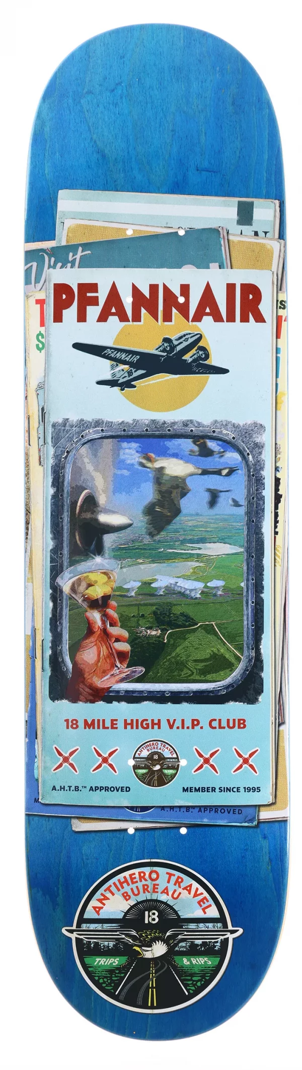 anti-hero-pfanner-travel-bureau-825-skateboard-deck-blue Image de la planche antihero travel bureau de chris Pfanner