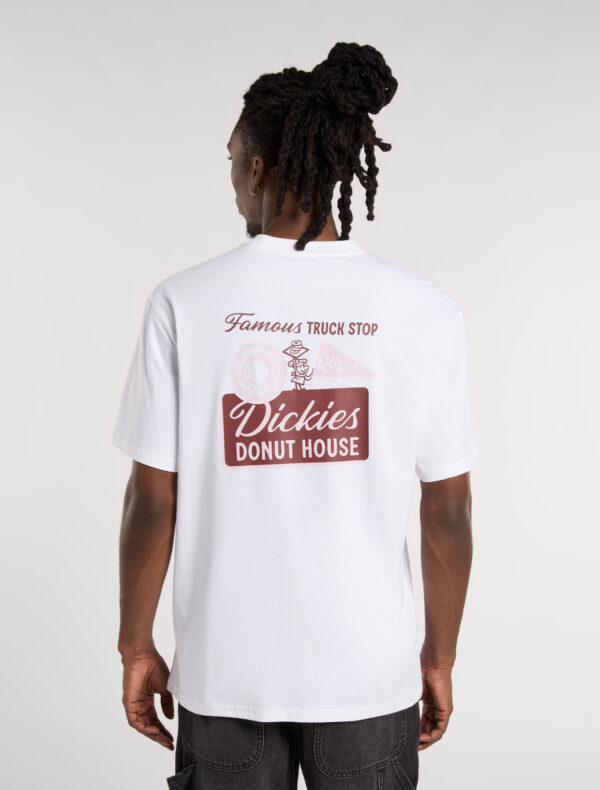 photo du tshirt de skateboard dickies donut house white