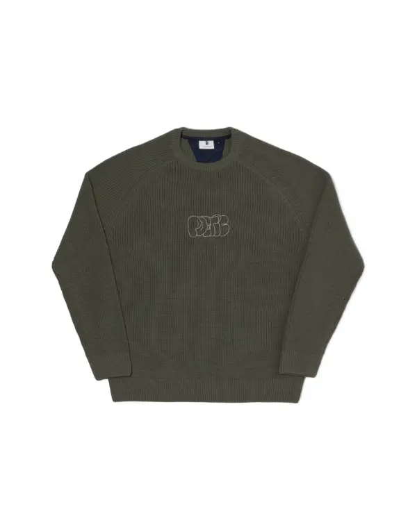 Bubble Embroidery Knitted Crewneck - Olive