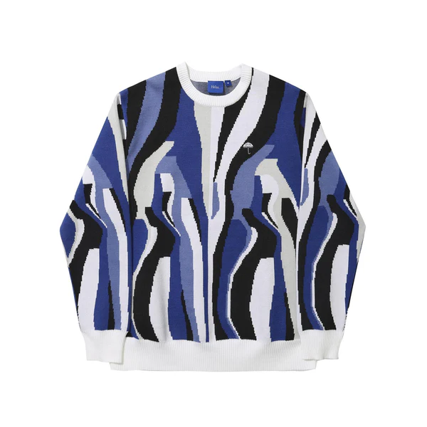 IRREEL_CREWNECK_KNIT_BLUE_MULTICO_24770 photo du pull de skateboard helas irreel crewneck blue multico