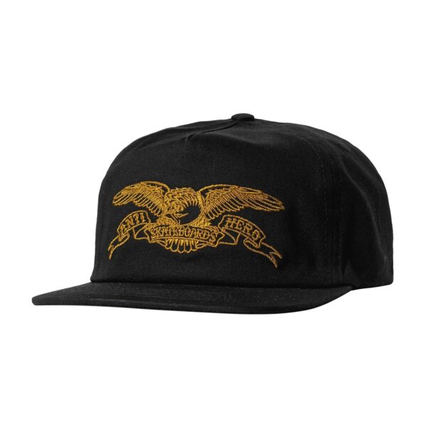 photo de la casquette antihero basic eagle snapback black gold
