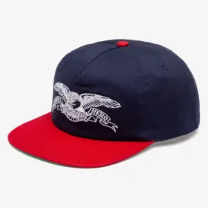 photo de la casquette de skateboard antihero basic eagle snapback navy red